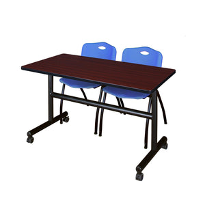 Kobe Flip Top Training Table and Chair Package, Kobe 48" x 24" Flip Top Mobile Nesting Table with 2 "M" Stack Chairs