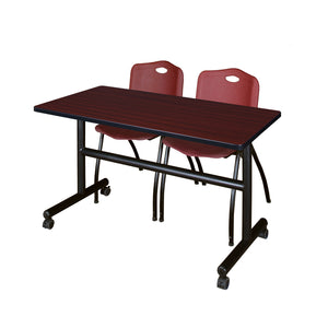 Kobe Flip Top Training Table and Chair Package, Kobe 48" x 24" Flip Top Mobile Nesting Table with 2 "M" Stack Chairs