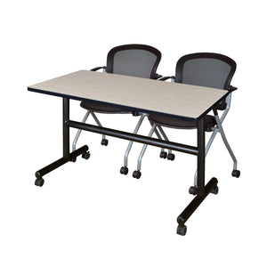 Kobe Flip Top Training Table and Chair Package, Kobe 48" x 30" Flip Top Mobile Nesting Table with 2 Cadence Nesting Chairs