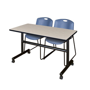 Kobe Flip Top Training Table and Chair Package, Kobe 48" x 30" Flip Top Mobile Nesting Table with 2 Zeng Stack Chairs