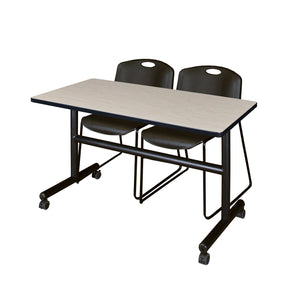 Kobe Flip Top Training Table and Chair Package, Kobe 48" x 24" Flip Top Mobile Nesting Table with 2 Zeng Stack Chairs
