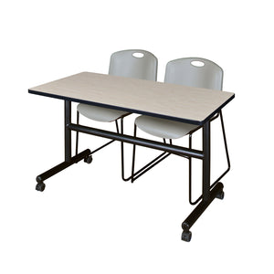 Kobe Flip Top Training Table and Chair Package, Kobe 48" x 30" Flip Top Mobile Nesting Table with 2 Zeng Stack Chairs