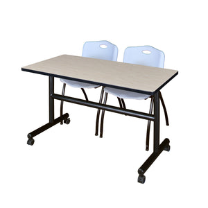 Kobe Flip Top Training Table and Chair Package, Kobe 48" x 30" Flip Top Mobile Nesting Table with 2 "M" Stack Chairs