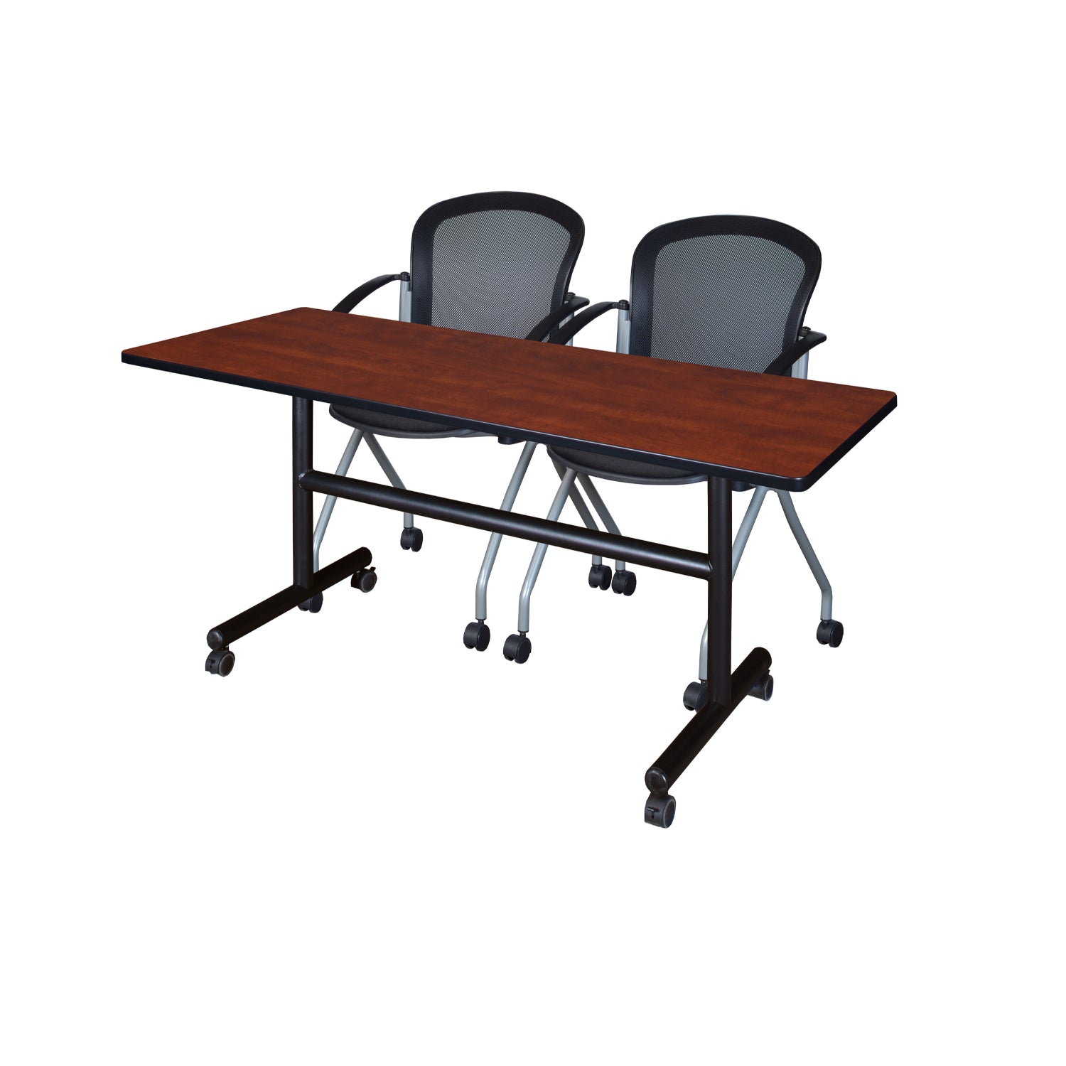 Kobe Flip Top Training Table and Chair Package, Kobe 60" x 24" Flip Top Mobile Nesting Table with 2 Cadence Nesting Chairs