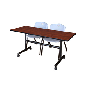 Kobe Flip Top Training Table and Chair Package, Kobe 60" x 24" Flip Top Mobile Nesting Table with 2 "M" Stack Chairs