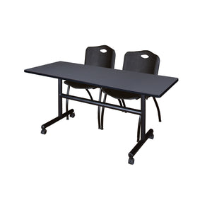 Kobe Flip Top Training Table and Chair Package, Kobe 60" x 24" Flip Top Mobile Nesting Table with 2 "M" Stack Chairs