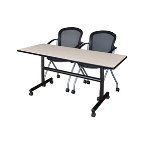 Kobe Flip Top Training Table and Chair Package, Kobe 60" x 24" Flip Top Mobile Nesting Table with 2 Cadence Nesting Chairs
