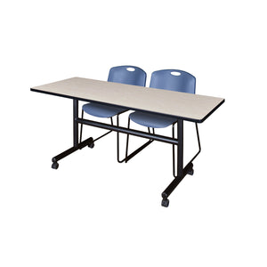 Kobe Flip Top Training Table and Chair Package, Kobe 60" x 24" Flip Top Mobile Nesting Table with 2 Zeng Stack Chairs