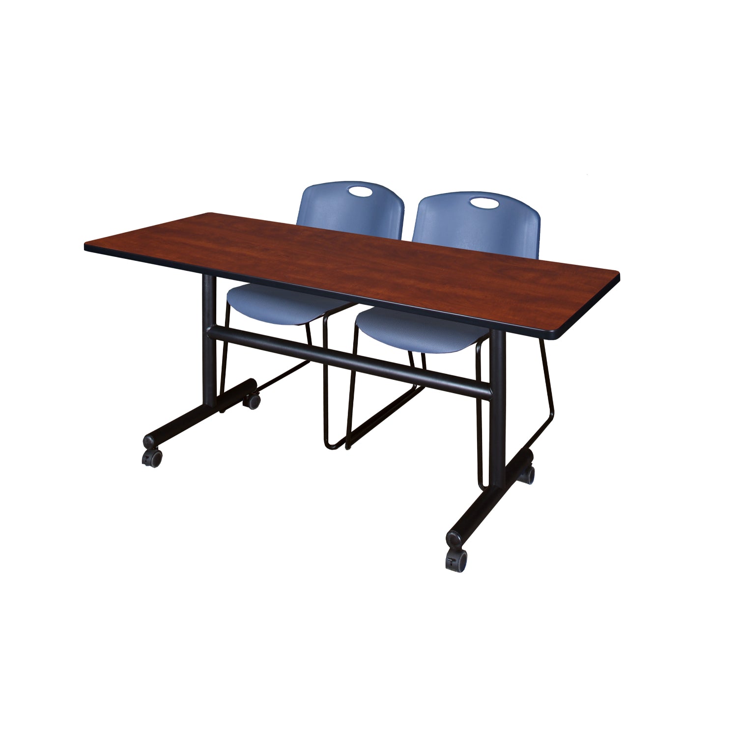 Kobe Flip Top Training Table and Chair Package, Kobe 60" x 30" Flip Top Mobile Nesting Table with 2 Zeng Stack Chairs
