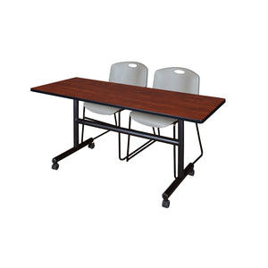 Kobe Flip Top Training Table and Chair Package, Kobe 60" x 30" Flip Top Mobile Nesting Table with 2 Zeng Stack Chairs