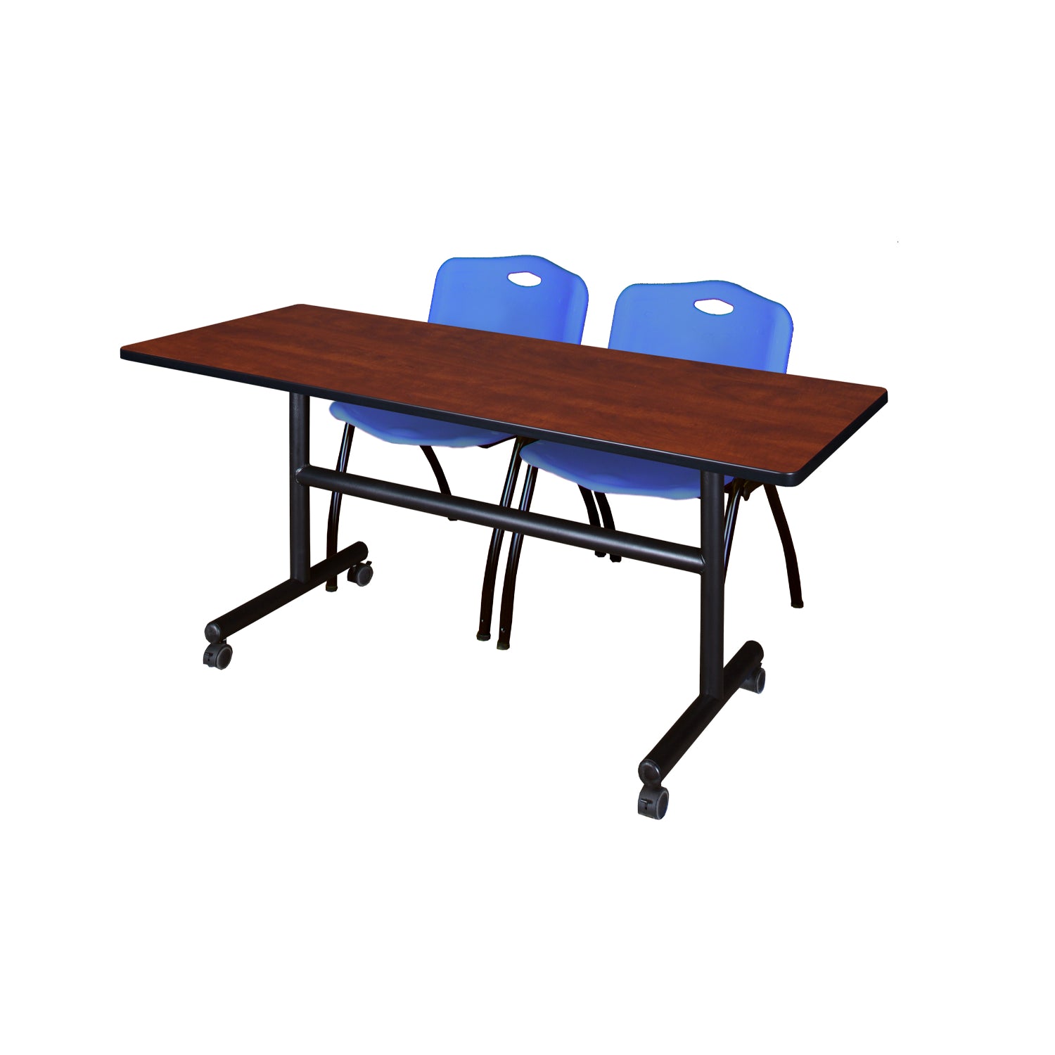 Kobe Flip Top Training Table and Chair Package, Kobe 60" x 30" Flip Top Mobile Nesting Table with 2 "M" Stack Chairs