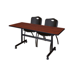 Kobe Flip Top Training Table and Chair Package, Kobe 60" x 30" Flip Top Mobile Nesting Table with 2 "M" Stack Chairs