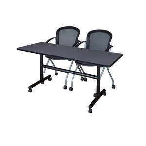 Kobe Flip Top Training Table and Chair Package, Kobe 60" x 30" Flip Top Mobile Nesting Table with 2 Cadence Nesting Chairs