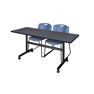 Kobe Flip Top Training Table and Chair Package, Kobe 60" x 30" Flip Top Mobile Nesting Table with 2 Zeng Stack Chairs