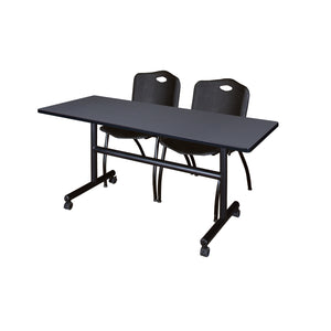 Kobe Flip Top Training Table and Chair Package, Kobe 60" x 30" Flip Top Mobile Nesting Table with 2 "M" Stack Chairs