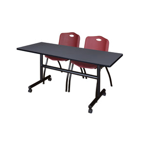 Kobe Flip Top Training Table and Chair Package, Kobe 60" x 30" Flip Top Mobile Nesting Table with 2 "M" Stack Chairs