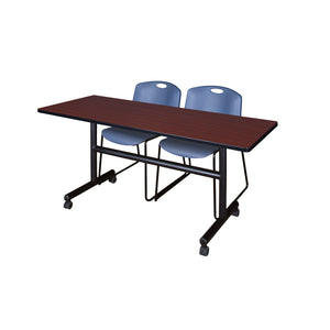 Kobe Flip Top Training Table and Chair Package, Kobe 60" x 30" Flip Top Mobile Nesting Table with 2 Zeng Stack Chairs