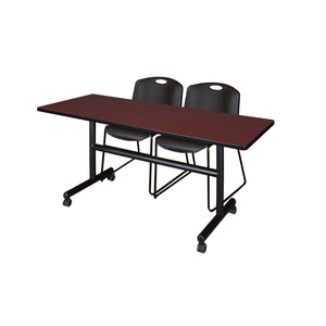 Kobe Flip Top Training Table and Chair Package, Kobe 60" x 30" Flip Top Mobile Nesting Table with 2 Zeng Stack Chairs