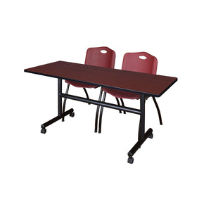 Kobe Flip Top Training Table and Chair Package, Kobe 60" x 30" Flip Top Mobile Nesting Table with 2 "M" Stack Chairs