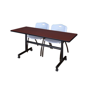 Kobe Flip Top Training Table and Chair Package, Kobe 60" x 30" Flip Top Mobile Nesting Table with 2 "M" Stack Chairs