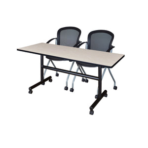 Kobe Flip Top Training Table and Chair Package, Kobe 60" x 30" Flip Top Mobile Nesting Table with 2 Cadence Nesting Chairs