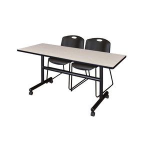 Kobe Flip Top Training Table and Chair Package, Kobe 60" x 30" Flip Top Mobile Nesting Table with 2 Zeng Stack Chairs