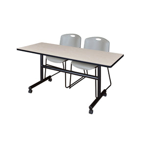 Kobe Flip Top Training Table and Chair Package, Kobe 60" x 30" Flip Top Mobile Nesting Table with 2 Zeng Stack Chairs