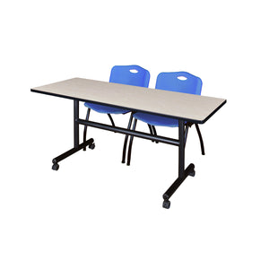 Kobe Flip Top Training Table and Chair Package, Kobe 60" x 30" Flip Top Mobile Nesting Table with 2 "M" Stack Chairs