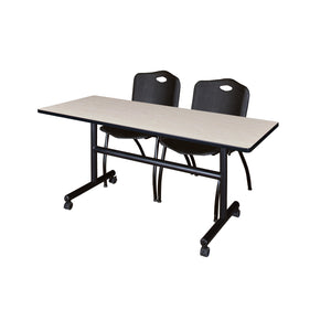 Kobe Flip Top Training Table and Chair Package, Kobe 60" x 30" Flip Top Mobile Nesting Table with 2 "M" Stack Chairs