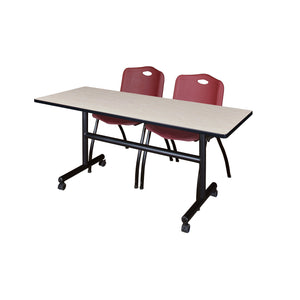 Kobe Flip Top Training Table and Chair Package, Kobe 60" x 30" Flip Top Mobile Nesting Table with 2 "M" Stack Chairs