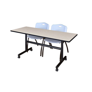 Kobe Flip Top Training Table and Chair Package, Kobe 60" x 30" Flip Top Mobile Nesting Table with 2 "M" Stack Chairs