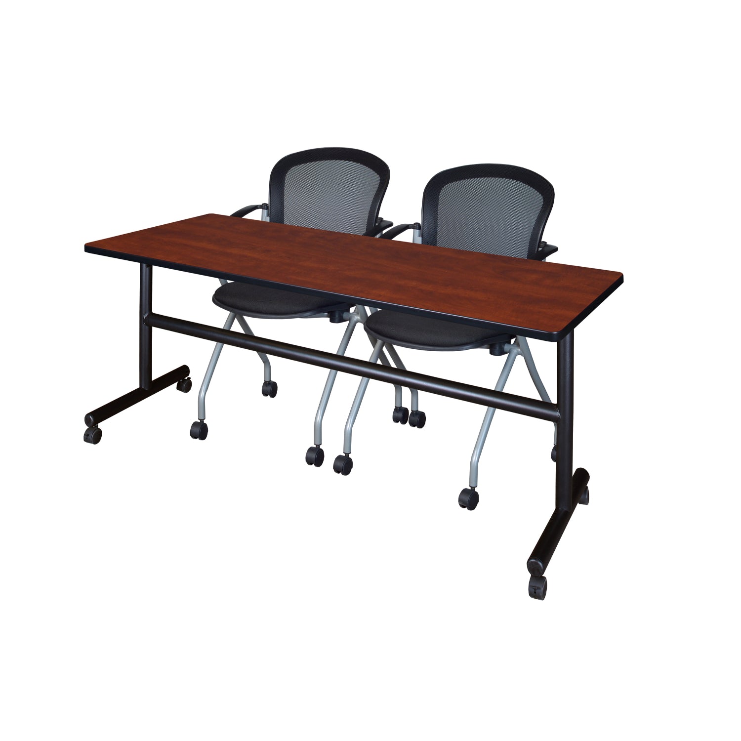 Kobe Flip Top Training Table and Chair Package, Kobe 72" x 24" Flip Top Mobile Nesting Table with 2 Cadence Nesting Chairs