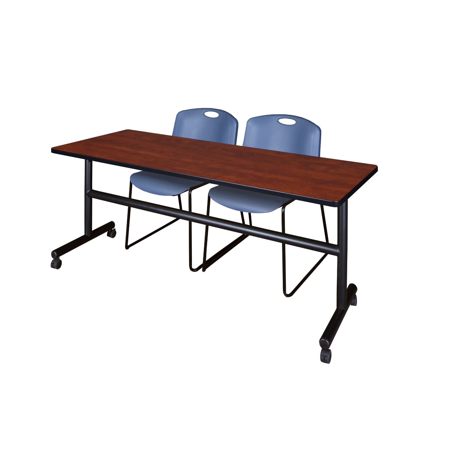 Kobe Flip Top Training Table and Chair Package, Kobe 72" x 24" Flip Top Mobile Nesting Table with 2 Zeng Stack Chairs