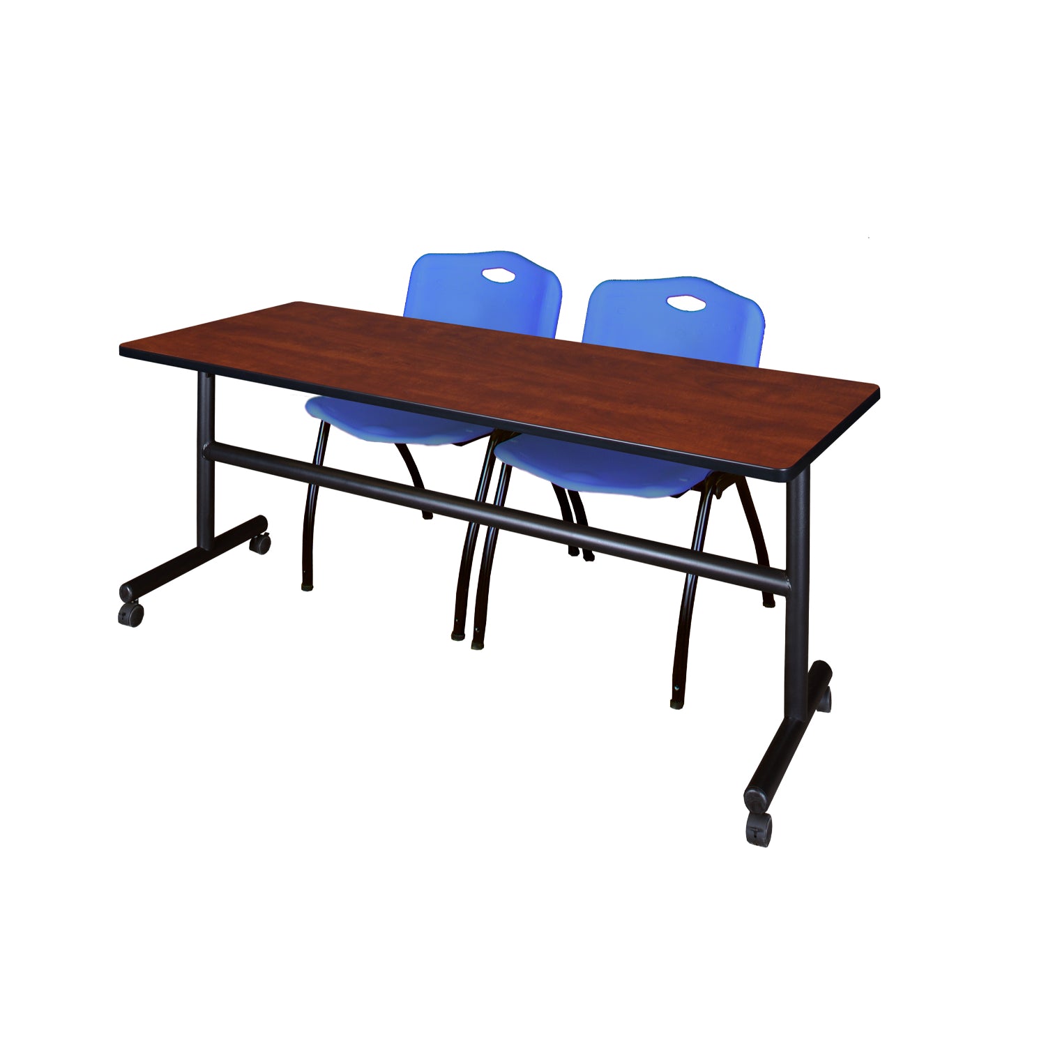 Kobe Flip Top Training Table and Chair Package, Kobe 72" x 24" Flip Top Mobile Nesting Table with 2 "M" Stack Chairs