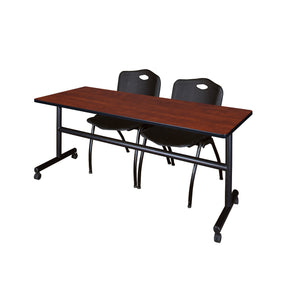 Kobe Flip Top Training Table and Chair Package, Kobe 72" x 24" Flip Top Mobile Nesting Table with 2 "M" Stack Chairs