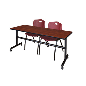 Kobe Flip Top Training Table and Chair Package, Kobe 72" x 24" Flip Top Mobile Nesting Table with 2 "M" Stack Chairs