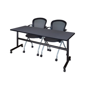 Kobe Flip Top Training Table and Chair Package, Kobe 72" x 24" Flip Top Mobile Nesting Table with 2 Cadence Nesting Chairs