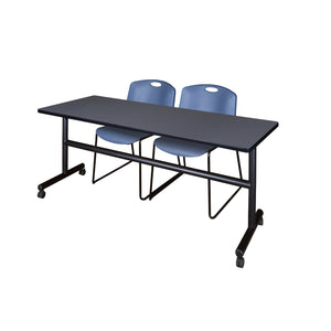 Kobe Flip Top Training Table and Chair Package, Kobe 72" x 24" Flip Top Mobile Nesting Table with 2 Zeng Stack Chairs