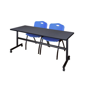 Kobe Flip Top Training Table and Chair Package, Kobe 72" x 24" Flip Top Mobile Nesting Table with 2 "M" Stack Chairs