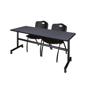 Kobe Flip Top Training Table and Chair Package, Kobe 72" x 24" Flip Top Mobile Nesting Table with 2 "M" Stack Chairs