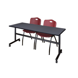 Kobe Flip Top Training Table and Chair Package, Kobe 72" x 24" Flip Top Mobile Nesting Table with 2 "M" Stack Chairs