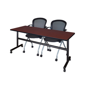 Kobe Flip Top Training Table and Chair Package, Kobe 72" x 24" Flip Top Mobile Nesting Table with 2 Cadence Nesting Chairs