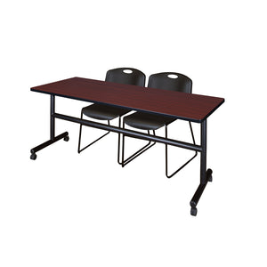 Kobe Flip Top Training Table and Chair Package, Kobe 72" x 24" Flip Top Mobile Nesting Table with 2 Zeng Stack Chairs