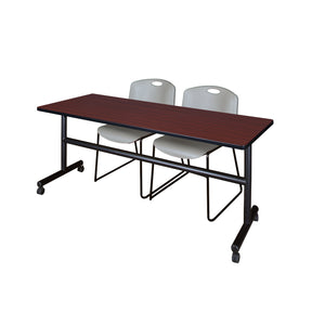 Kobe Flip Top Training Table and Chair Package, Kobe 72" x 24" Flip Top Mobile Nesting Table with 2 Zeng Stack Chairs