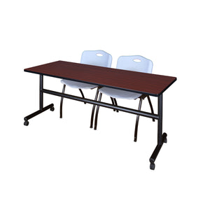 Kobe Flip Top Training Table and Chair Package, Kobe 72" x 24" Flip Top Mobile Nesting Table with 2 "M" Stack Chairs