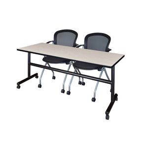 Kobe Flip Top Training Table and Chair Package, Kobe 72" x 24" Flip Top Mobile Nesting Table with 2 Cadence Nesting Chairs