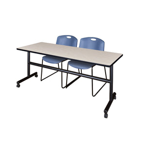 Kobe Flip Top Training Table and Chair Package, Kobe 72" x 24" Flip Top Mobile Nesting Table with 2 Zeng Stack Chairs