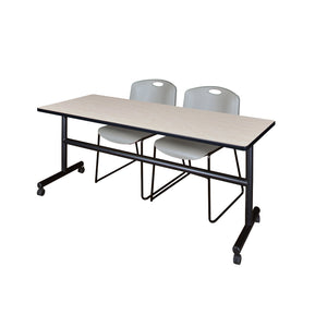 Kobe Flip Top Training Table and Chair Package, Kobe 72" x 24" Flip Top Mobile Nesting Table with 2 Zeng Stack Chairs