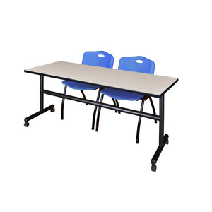 Kobe Flip Top Training Table and Chair Package, Kobe 72" x 24" Flip Top Mobile Nesting Table with 2 "M" Stack Chairs