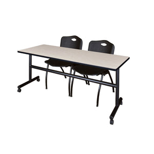 Kobe Flip Top Training Table and Chair Package, Kobe 72" x 24" Flip Top Mobile Nesting Table with 2 "M" Stack Chairs